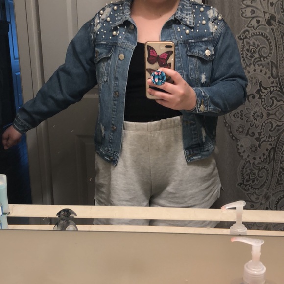 INA Distressed Studded Pearl Jean Jacket - Picture 8 of 8